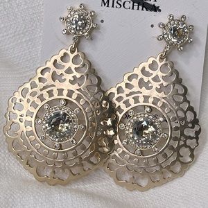 BADGLEY MISCHKA (BELLE) Earrings Statement Boho Rhinestone Sterling Silver Posts
